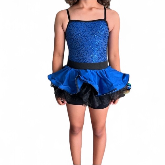 Weissman Royal Blue Sequin Black Tulle Tutu Dance Costume Size IC Large Child - Picture 1 of 12